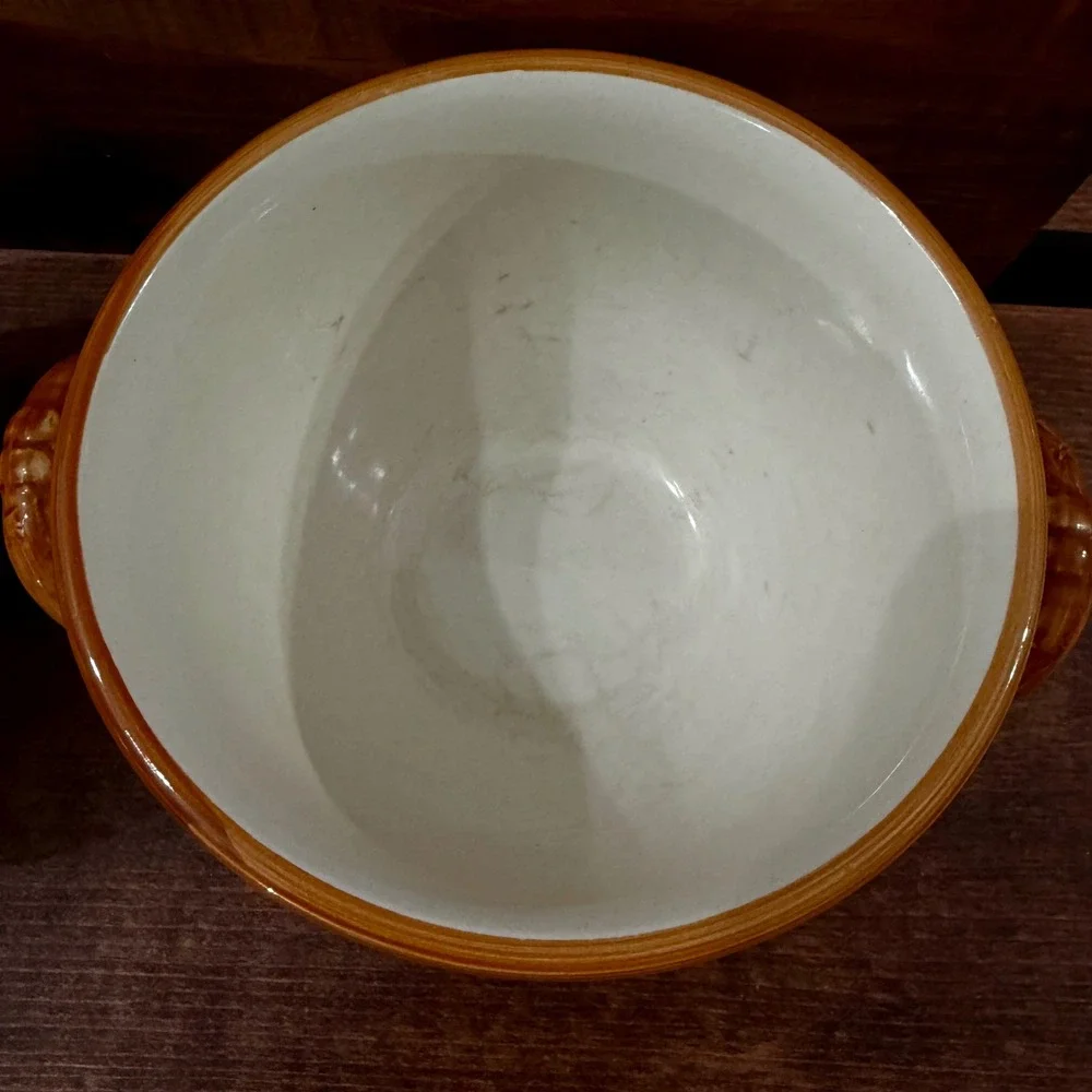 Classic Ceramics Calif. Pantry Dbl Handle Rooster Deco Soup Bowl 2 Hand Painted